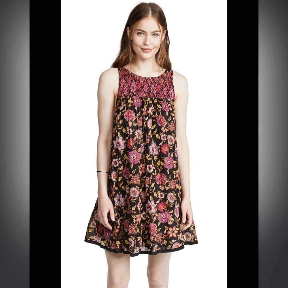 Free People Oh Baby Floral Smocked 💯 Cotton Mini dress size S